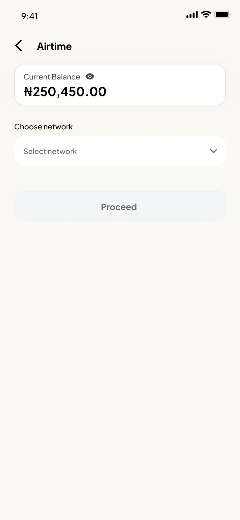 Buying airtime in the AstraVest app: choose a network, enter a number and an amount.