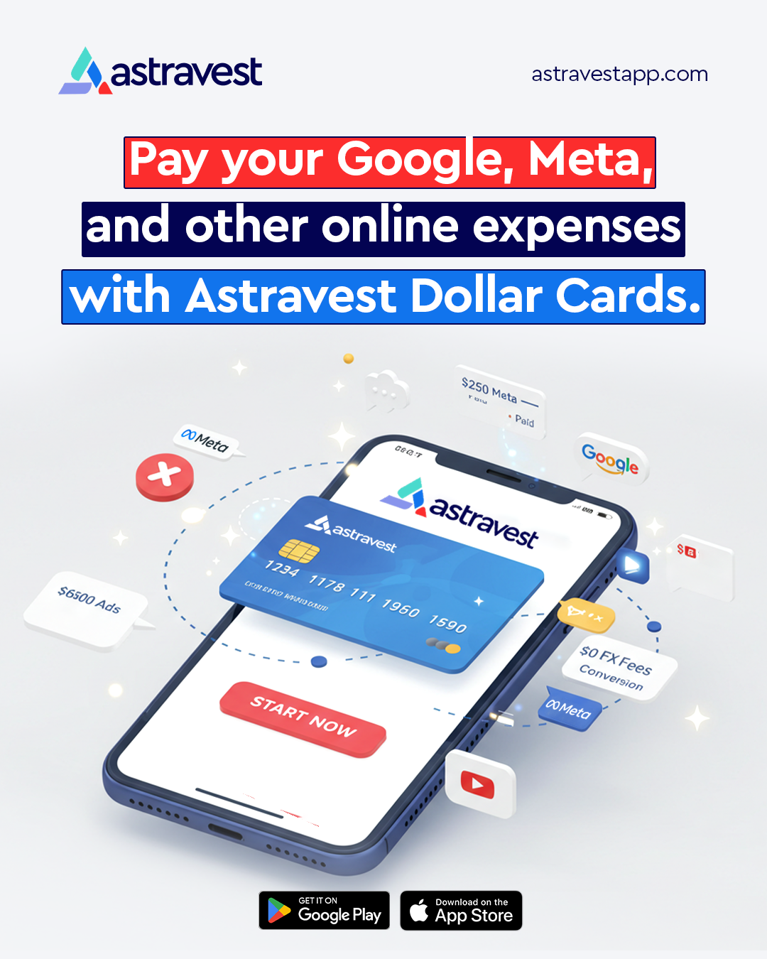Astravest Virtual Dollar Card with phone showing payment interface