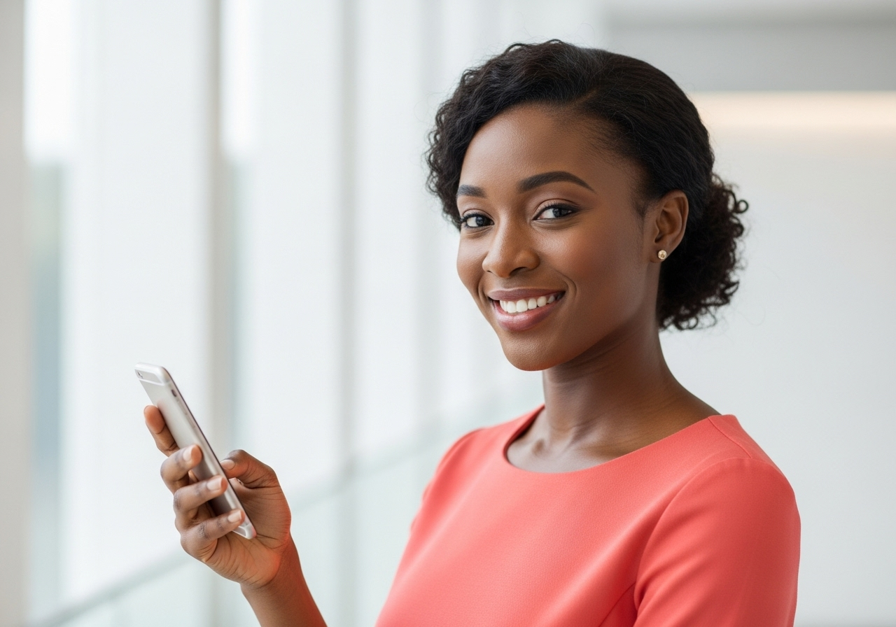 Nigerian professional woman with smartphone